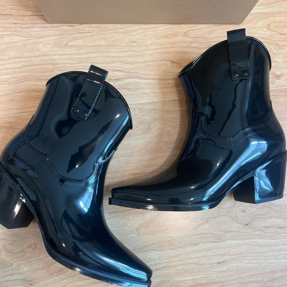 Black Ankle “Cowboy” Style Rain Boots - Picture 2 of 2